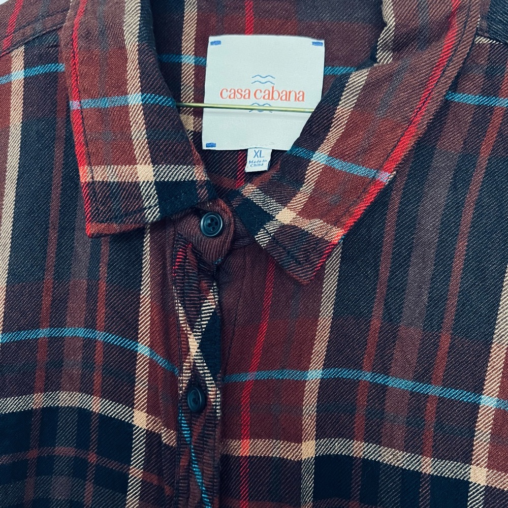 Casa Cabana women’s plaid Button-Up  winter Shirt size XL brown - Picture 3 of 4